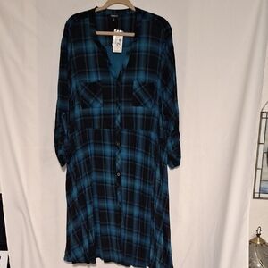 Torrid Black and Green Plaid Long Sleeve Dress